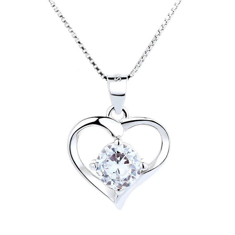 

S925 Ожерелье с подвеской из стерлингового серебра и бриллиантами в форме сердца Модные женские украшения на День святого Валентина