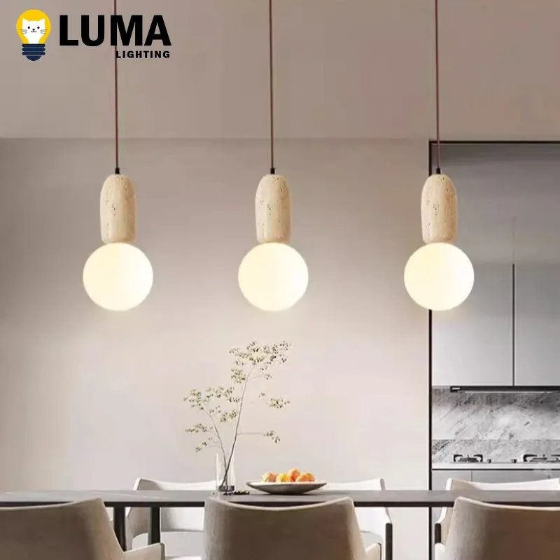 

Japanese Wabi-Sabi Cave Stone Pendant Light, LED Yellow Travertine Hanging Lamp for Kitchen Island Restaurant Bedroom Decor