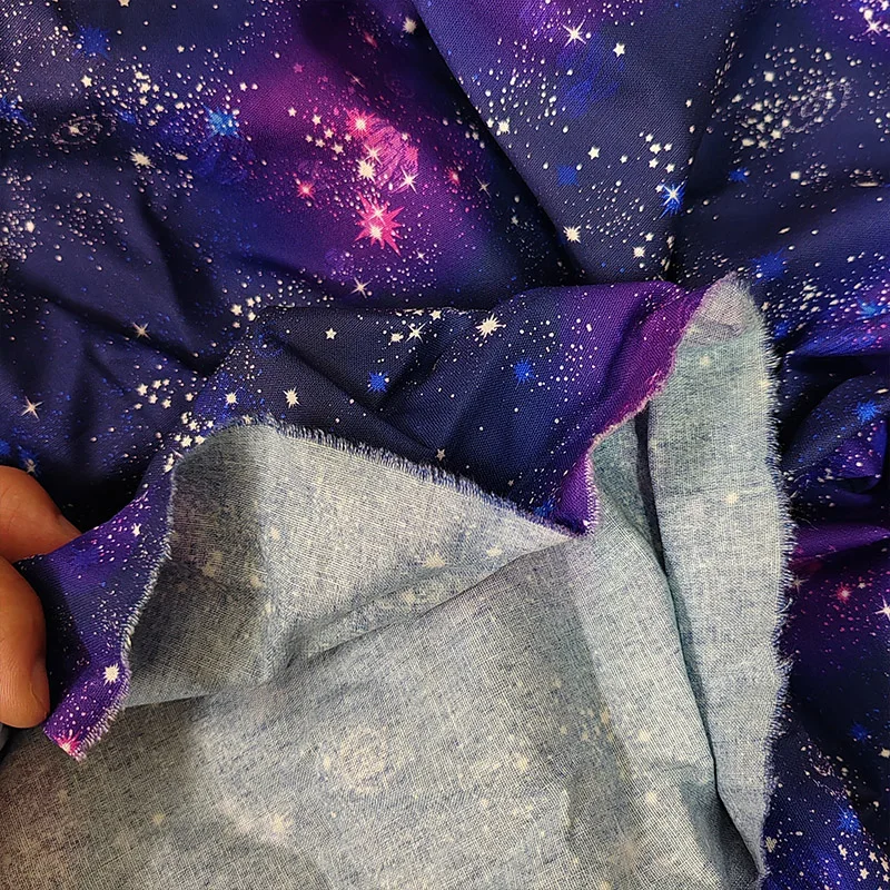 Good Dress Fabric 100% Cotton Fabric Bright Blue Stars Space Universe Pattern Printing Sewing Material DIY Children Clothing