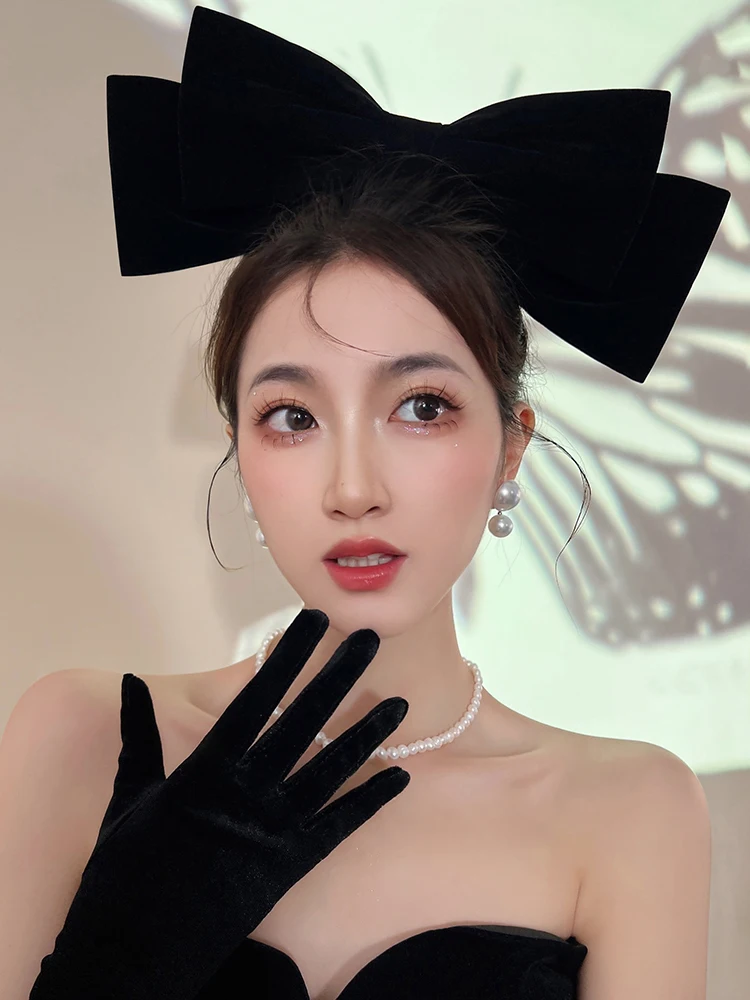 Vintage Black Big Large Velvet Bow Hair Clip For Women Girls Wedding Long Ribbon Korean Hairpins Barrette Hair Accessories