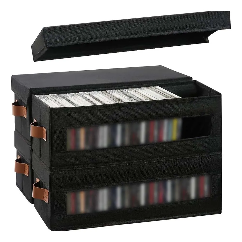Stackable CD Box CD Storage Organizer Home Organization 600D Oxford Cloth Visible Front Window Holds Up To 148 CDs