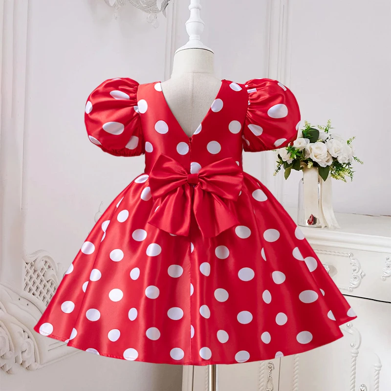 Puff Sleeve Girl Princess Dress Fashionable Polka Dot Retro Kid\'s Dress Elegant Dress for Birthday Party Wedding Prom Gown