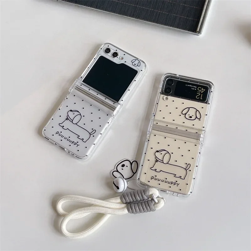 Funda de teléfono con diseño de perro y puntos negros para Samsung Galaxy Z Flip 6, 5, 4, 3, ZFlip4, ZFlip5, ZFlip6