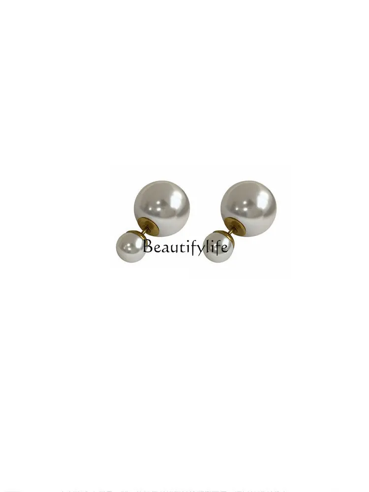 

Double-Sided Pearl Stud Earrings Women's Light Luxury High-Grade Retro Temperament French Earrings Earrings