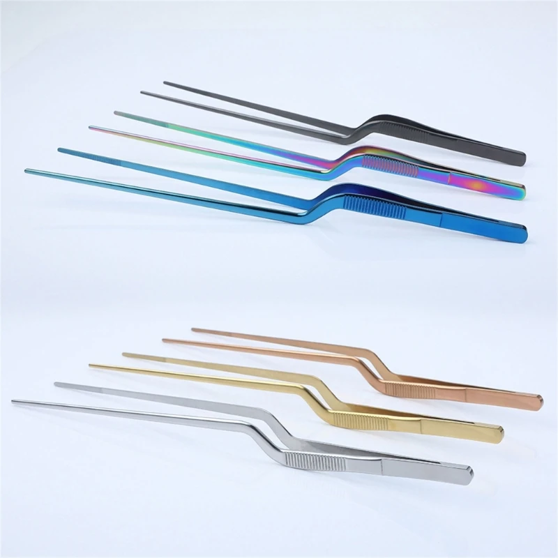 Colorful 12-Inch Kitchen Tongs Stainless Steel Culinary Precision Tweezer BBQ Tongs Food Styling Baking Decor