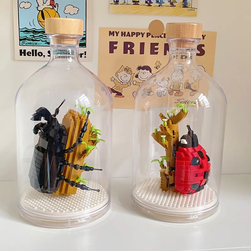 12 Styles bouteille Micro blocs de construction d'animaux Mini briques insectes modèle ours tigre bricolage Puzzle jouets pour enfants cadeaux d'anniversaire