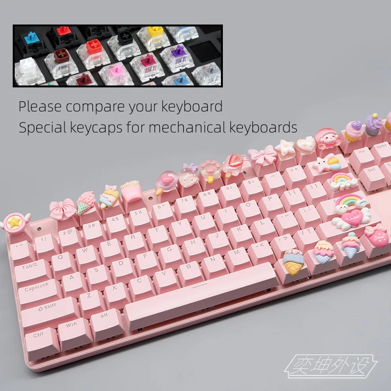 Cartoon anime game cake french fries keycaps cute girl gift cherry shaft decoration PBT mechanical keyboard exclusive