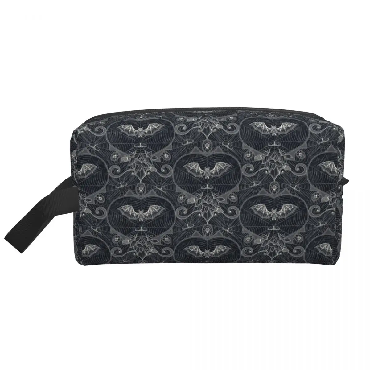 Bolsa de cosméticos gótica de encaje de telaraña de Halloween para mujer, estuche de maquillaje de murciélagos de gran capacidad Kawaii, bolsas de aseo de almacenamiento de belleza
