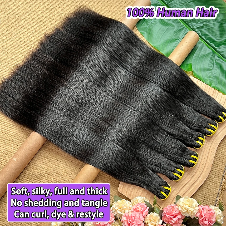 Yaki Straight Human Hair Double Drawn Bundles #1B Natural Black Color Vietnamese 100% Raw Virgin Hair Weave Extensions 1 2 3 4pc