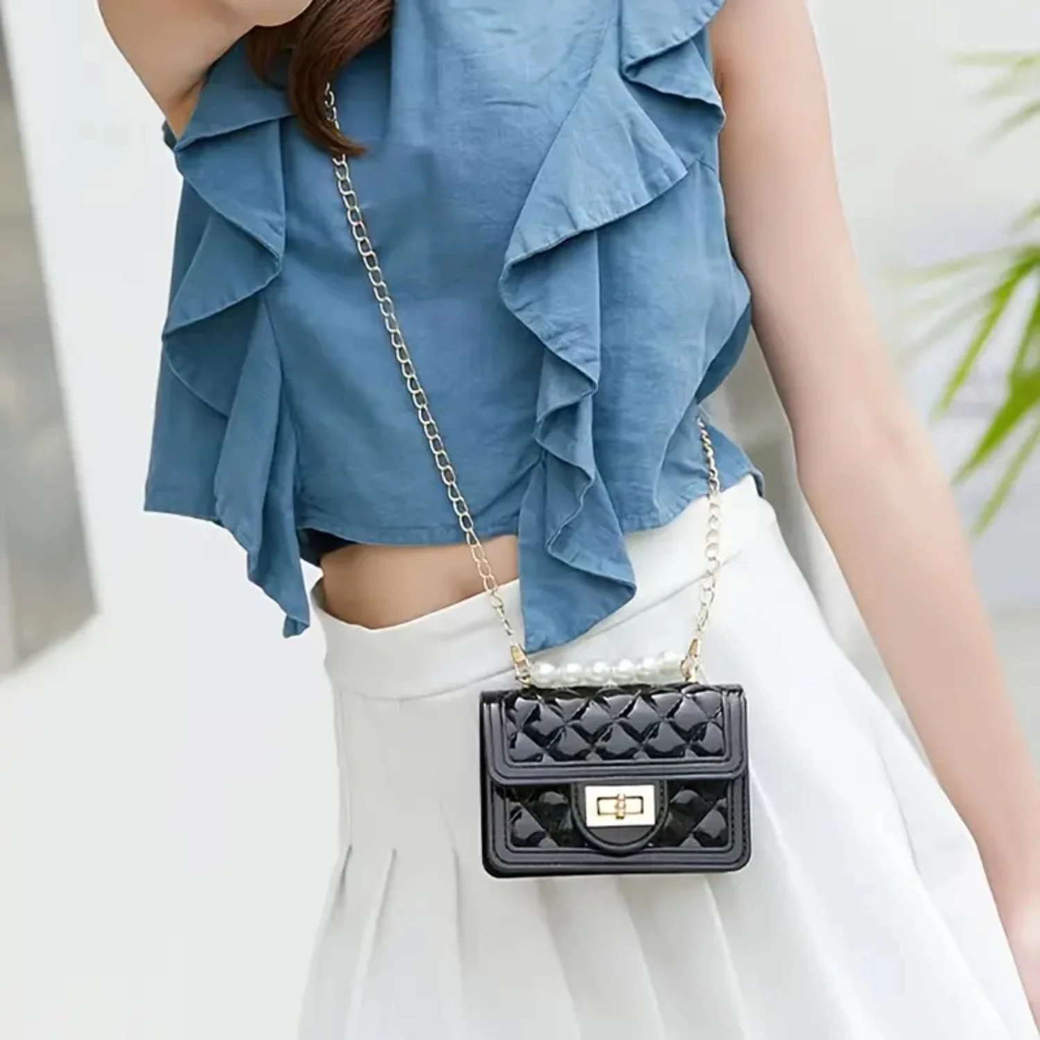 

Flap Quilted Handbag, Women's Cute Solid Color Purse, Mini Square Bag Trendy Chain Shoulder Bag