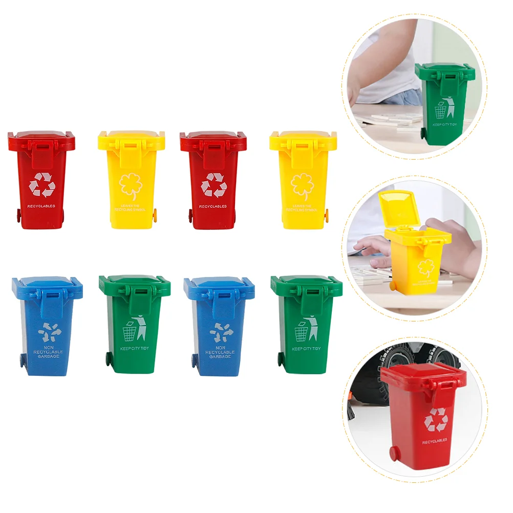 8 Pcs Model Mini Trash Can Child Small Cans Squishy Toys Plastic Bins Garbage Kid