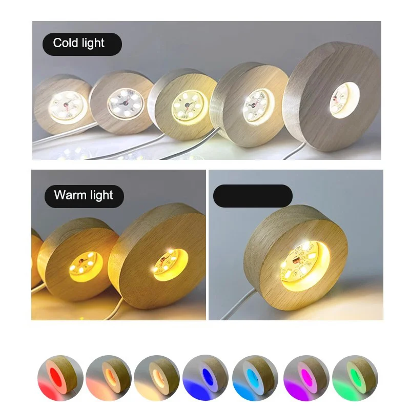 6/8/10/12/15/20cm Round Wooden LED Light Dispaly Base Stand Holder Night Lamp Base with USB Interface for Crystal Glass Ornament
