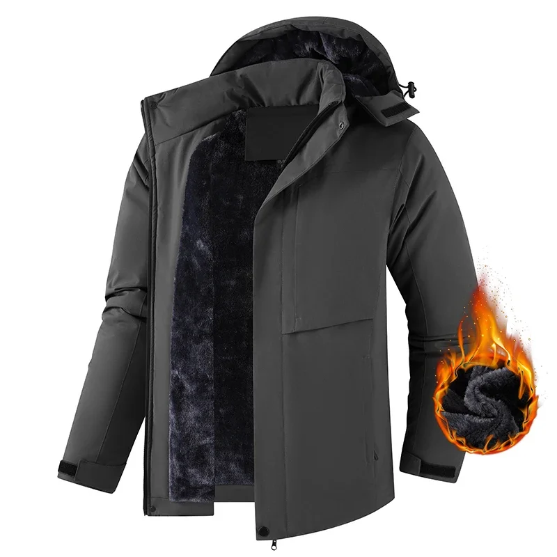 Men Warm Waterproof Jackes Coat Man Outdoor Casual Hooded Detachable Coat Mens Windproof Fleece Thicken Jacket Parkas