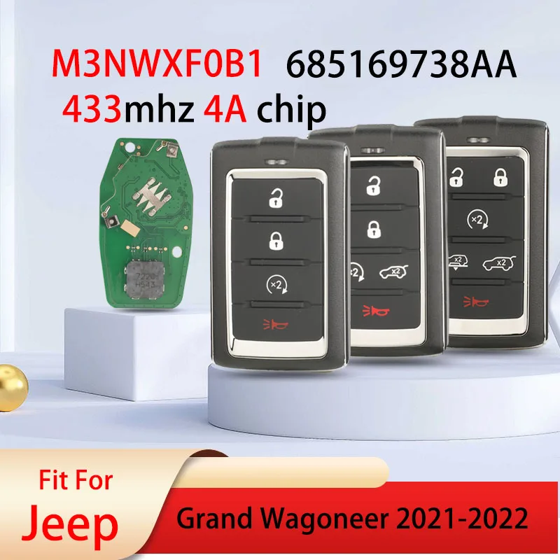 

jingyuqin M3NWXF0B1 433mhz 4A Chip 4/5/6 Buttons Remote Car Key For Jeep Grand Wagoneer 2021-2022 Key Fob Control 685169738AA