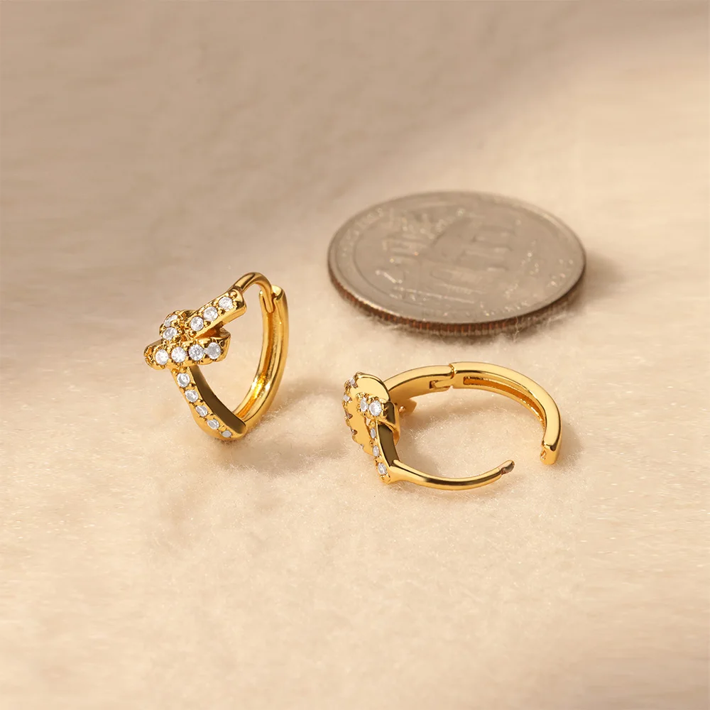 Luxury Heart Key Dangle Earrings for Women Gold Color Stainless Steel Earrings Female Bling Zircon Drop Ear Jewelry aretes mujer