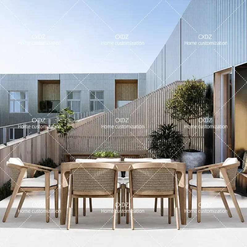 Nordic Style Rattan Weaving Single Dining Chair and Coffee Table Set Three Piece Sunroom Garden Furniture for Office or Home