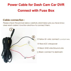 TIMACAM Car DVR ACC Power Cable For Dash Cam 2.6m 8 Pins Power Line for Video Recorder Car Camera Power Wire Connect to Fuse Box