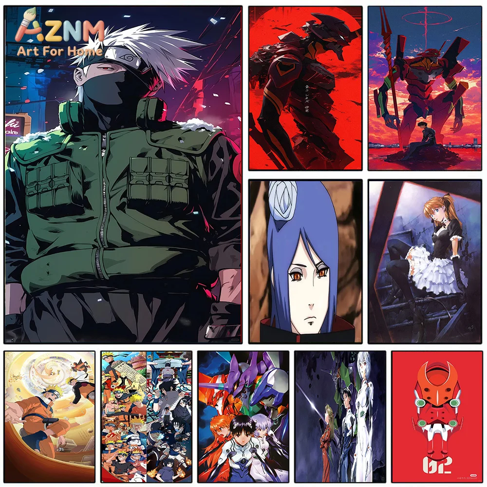 AZNM Anime Canvas Painting Naruto Kakashi Konan Evangelion Asuka Unit 02 Unit 13 Art Print Wall Decor