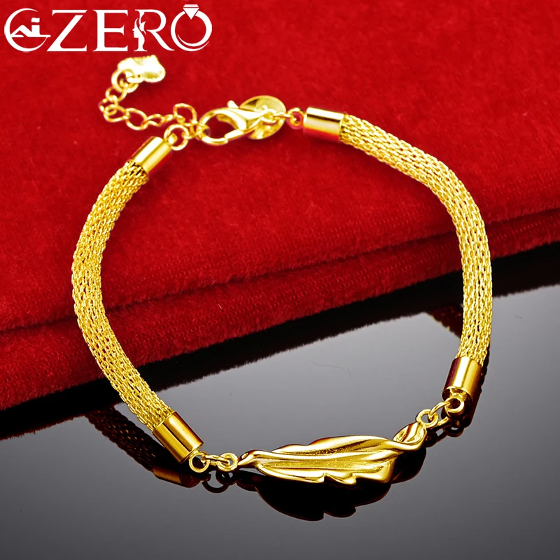 ALIZERO 18K Gold Leaf Network Chain Bracelet For Women Fashion Wedding Party Accessories Charm Jewelry Christmas Gift