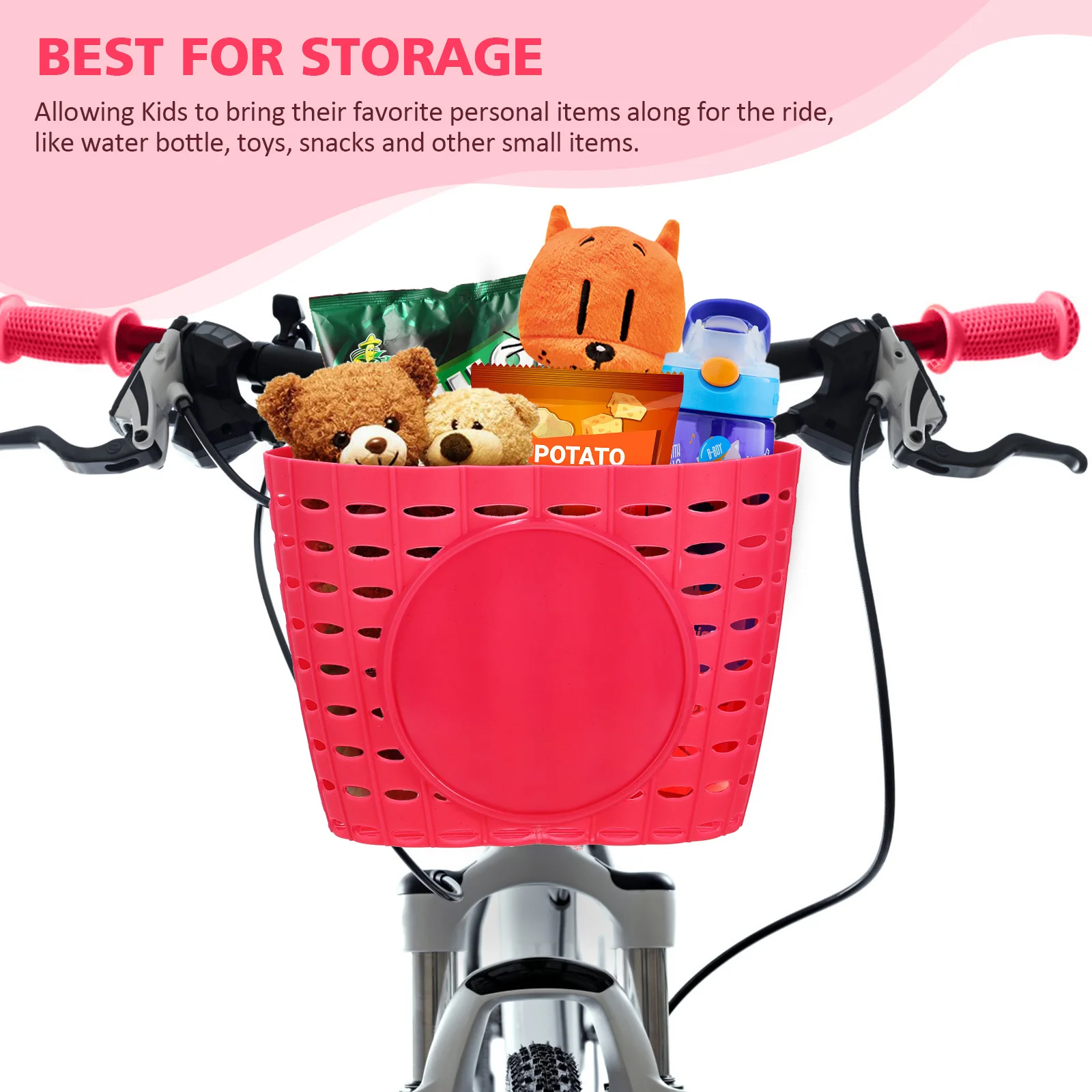 

Bike Front Basket Plastic Durable Red Storage Container Compact Easy to Mount Handlebar Carrier for Bike Riding