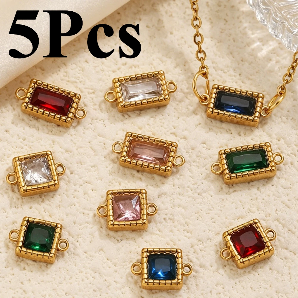 5Pcs Rectangle Crystal Stainless Steel Charms Pendant Connector for Jewelry Making DIY Necklace Earring Bracelet Accessories
