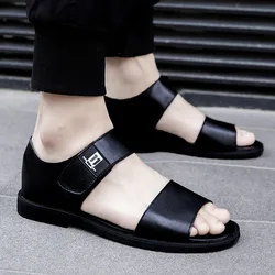 Summer Men's Sandals Non-Slip Man Casual Outdoor Sandals Genuine Leather Men Slip on Shoes Breathable Male Loafers Beach Flats