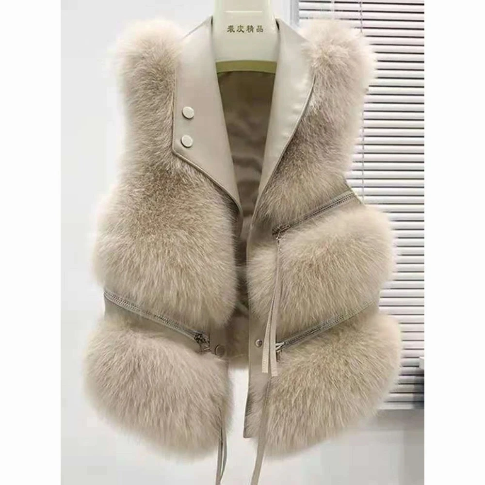 

Women Autumn Winter Fake Fur Vest Short Coat 2025 New Slim Waistcoat Splicing Imitation Fox Fur Vest Women Fur Grass Coat
