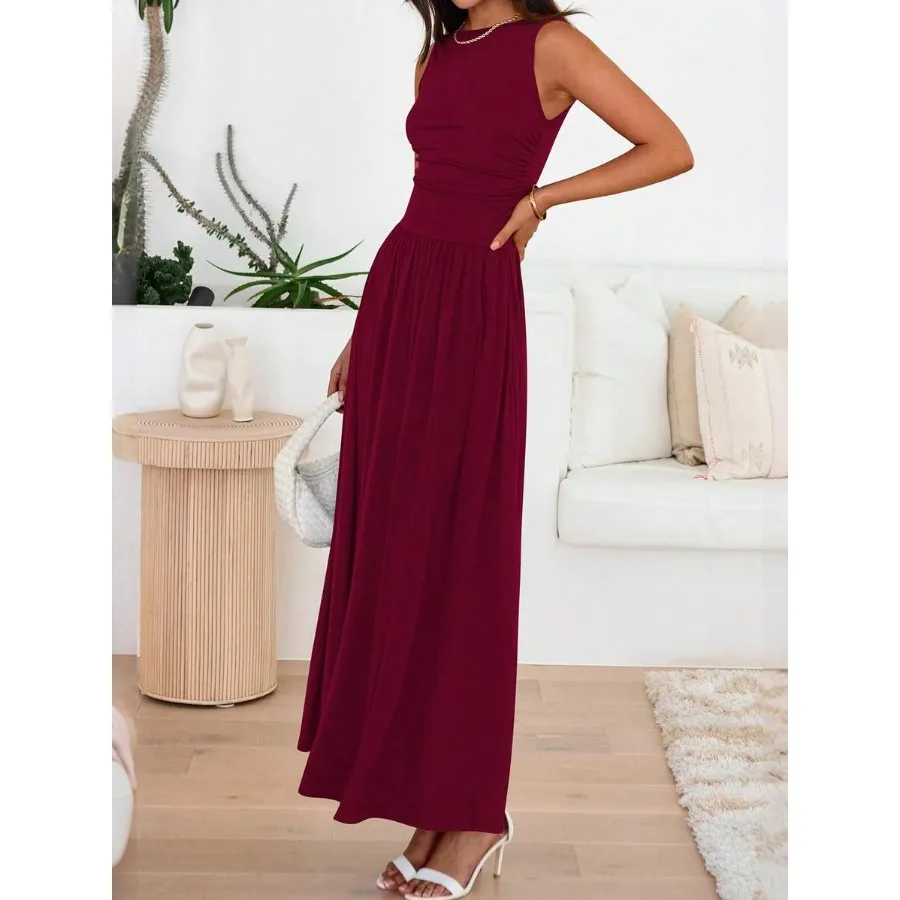 Women Sleeveless Maxi Dress with Pockets