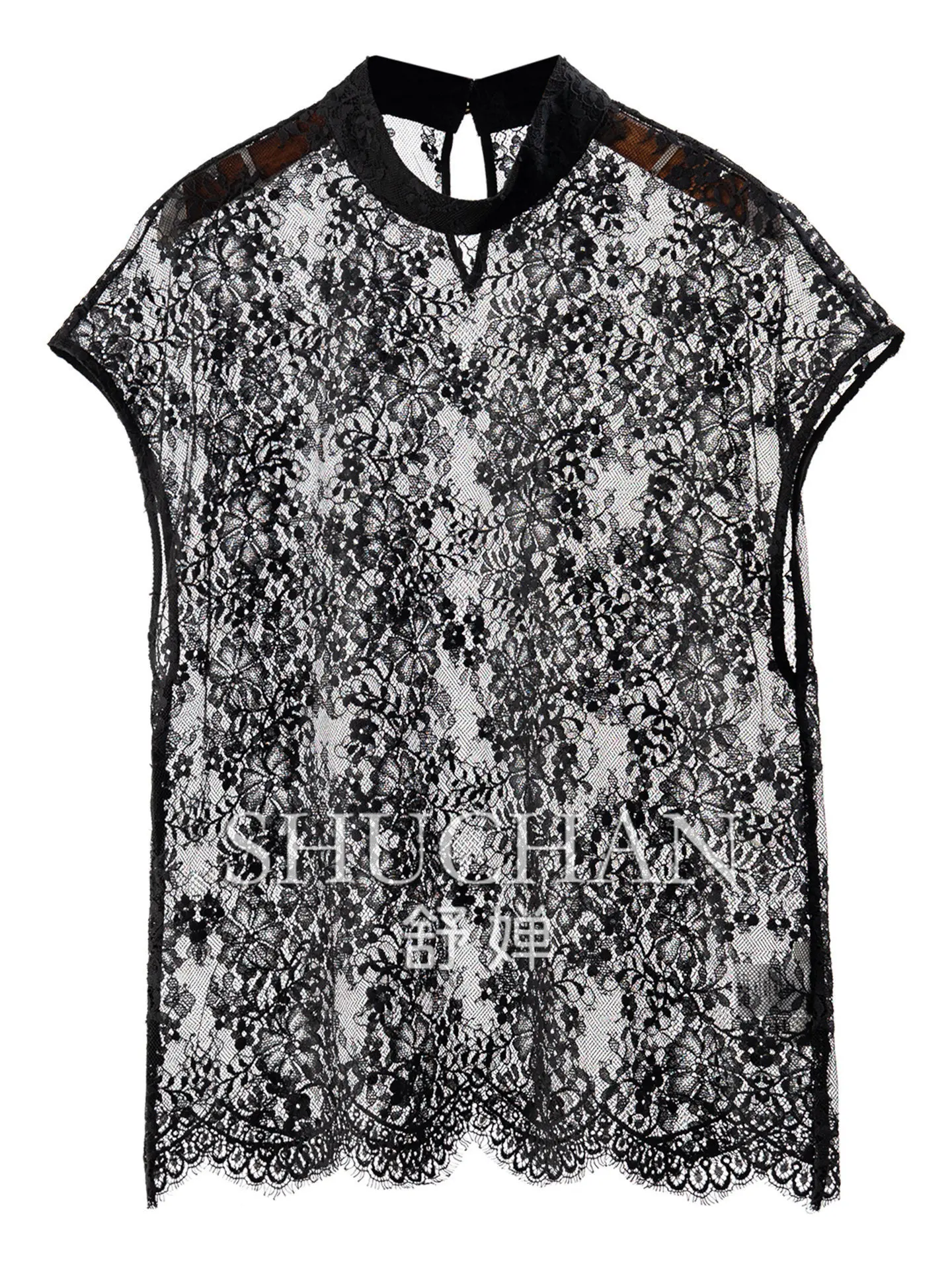 Lace Blouse Beautiful and Flirting, High-quality Hollow Lace Temperament Stand-up Collar Blouse Shirt Women's 56G2