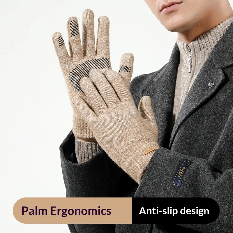 قفازات محبوكة الرياضة في الهواء الطلق ركوب الخيل عدم الانزلاق سميكة الشتاء مقاومة البرد يندبروف قفازات شاشة لمس دافئة الرجال