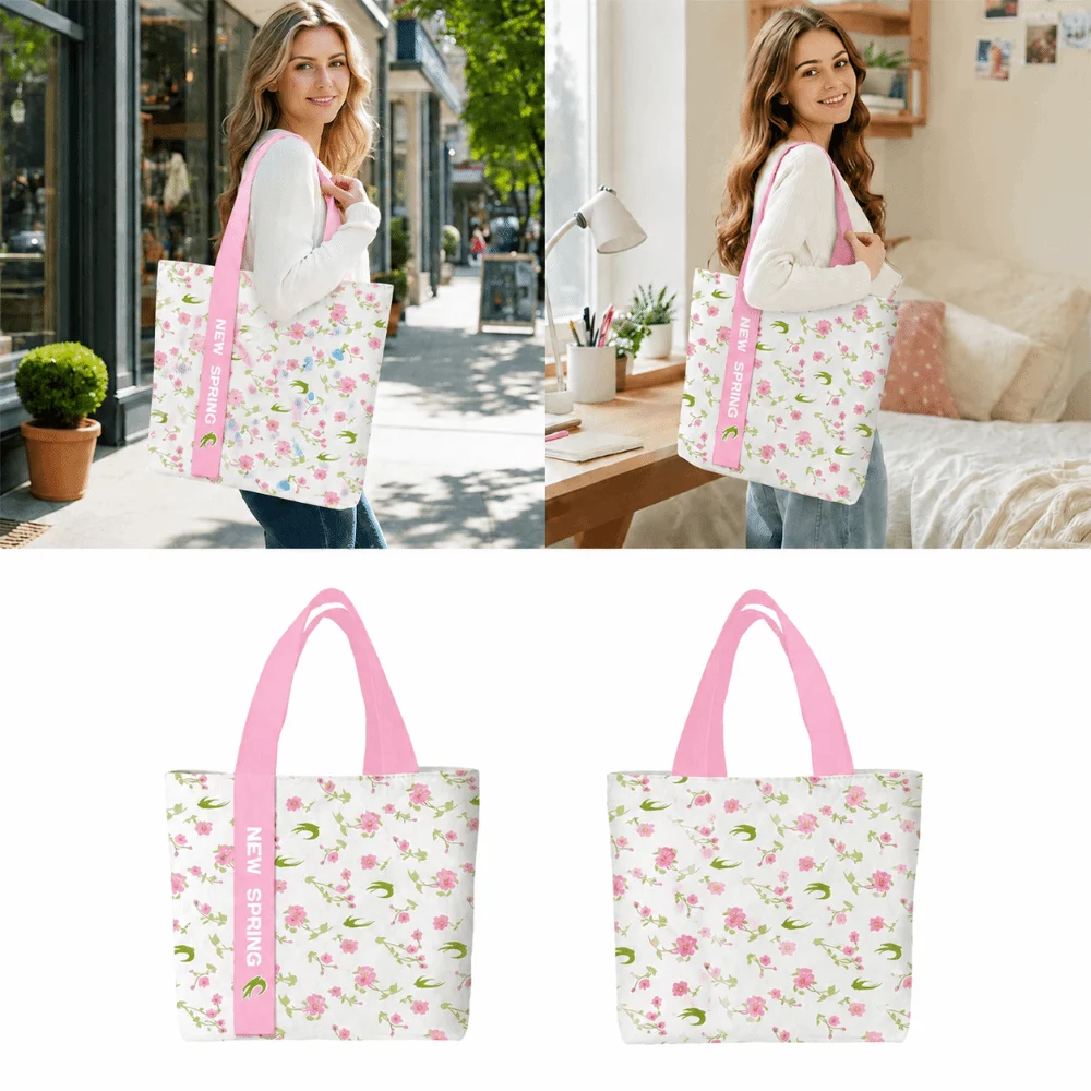 Cute Canvas Tote Bag Cartoon Print Lightweight Rabbit Print Bag Large Capacity Reusable Shopping Bag Shopping School Gifting