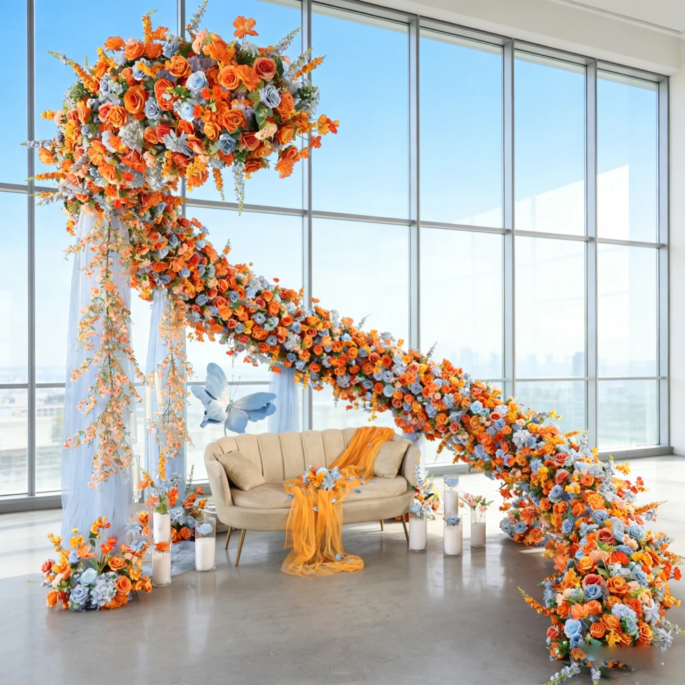 

Искусственная цветочная композиция H8.7ft W10.8ft, оранжевая, спиральная, для свадебного декора, фона для вечеринок, украшения на годовщину HY3022