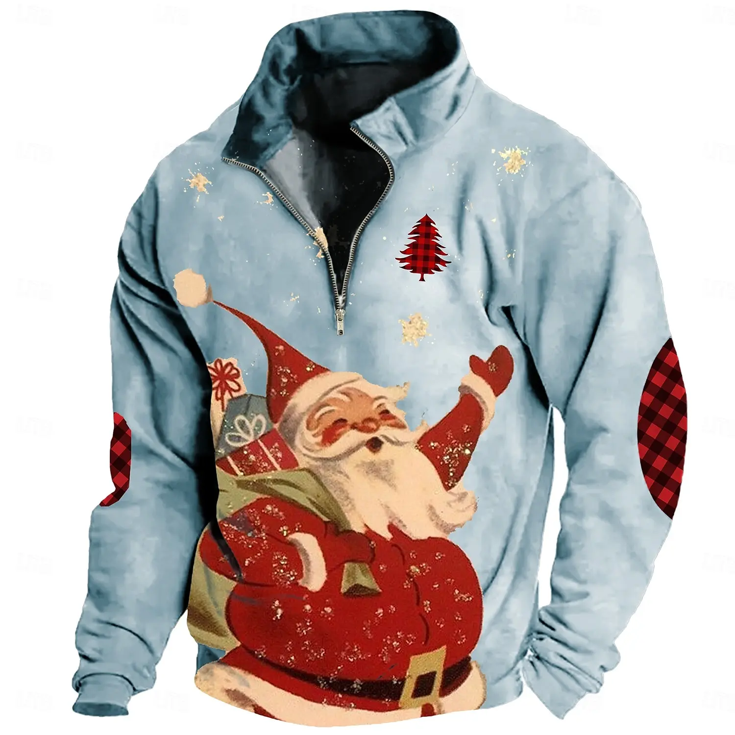 Santa Claus Print Men\'s Half Zip Long Sleeve Sweatshirts Autumn Christma Clothes Fashion Stand Collar Loose Tops X\'mas Pullover