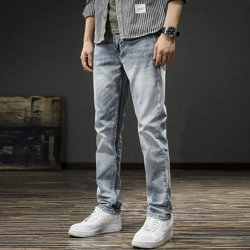 

Street Fashion Men Jeans Retro Light Blue Stretch Slim Fit Vintage Ripped Jeans Men Italian Style Designer Denim Pants Hombre