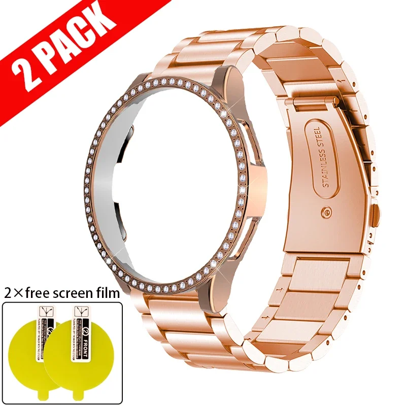 2in1 Strap +Diamond Case for Samsung Galaxy Watch 4/5/6 44mm 40mm Bracelet Metal Wrist Band Protector Cover Film Galaxy Watch 6