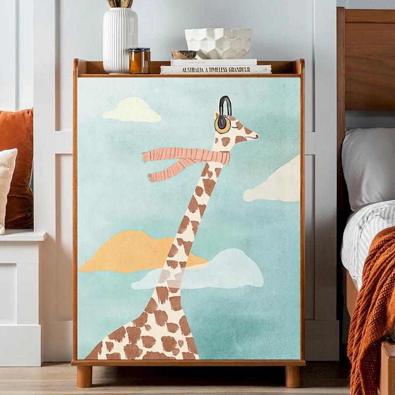 VIKAMA Cartoon Animal Printing Cabinet Cover Curtain Dustproof Kitchen Cabinet Cloth Shoe Cabinet Cover Curtain Household