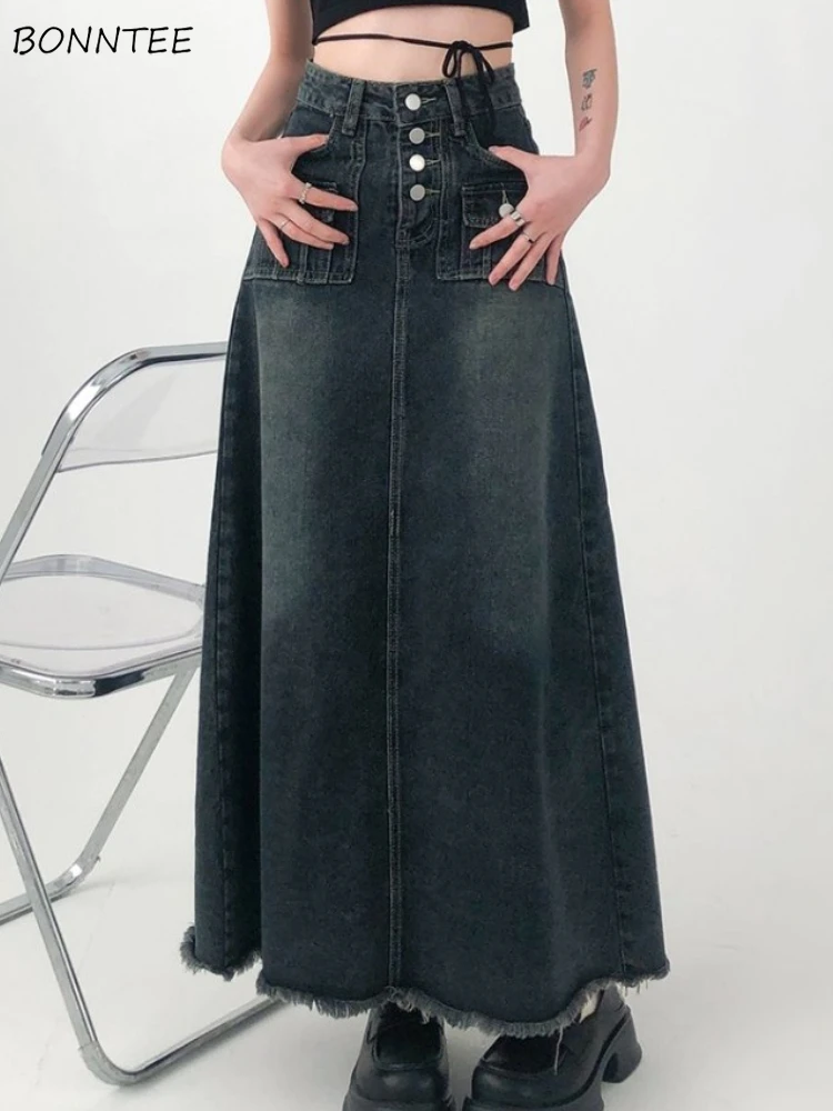 

Denim Skirts Women Solid Simple Delicate Vintage All-match Special Graceful Attractive Basics Korean Style Spring Young Ladies