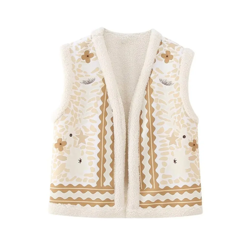 

Women's Sleeveless Printed Vest Cardigan Autumn Fashion Top Coat 8WS4057