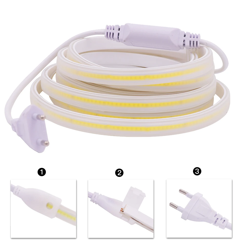 220v cob led strip luz ip67 impermeável ao ar livre fob fita led 288leds de alta densidade linear luz flexível fita led decoração para casa