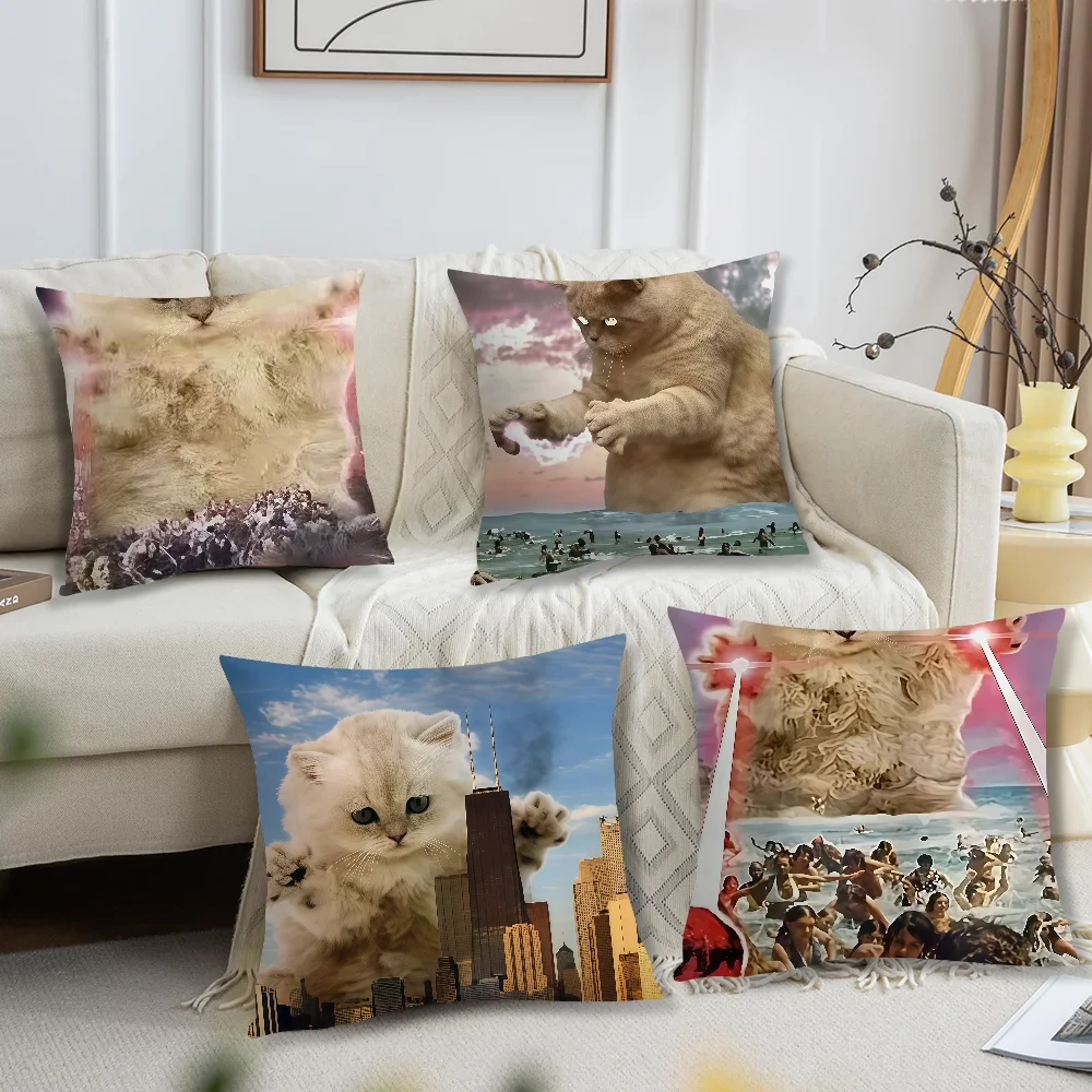 A Cat With A Dreamy Expression Sitting On A Throne Cushion Cover For Pillow Printing Sofa Decoration Home Shop Office Simplicity