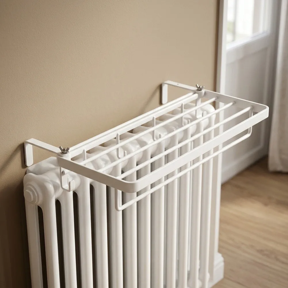Radiator Clothes Rack Shelf Clip-On Organizer for Shoes Pillows and Lightweight Items Above Heating Pipes Stainless Steel