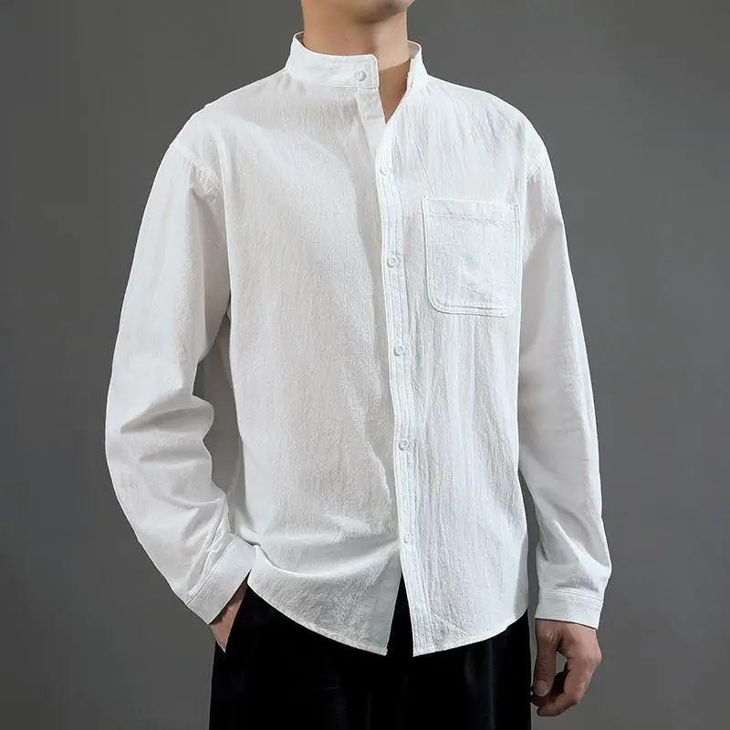 Loose Fit Linen Cotton Shirt Men's Short Sleeve Casual Outerwear Top Youth Popular Style Summer Season Regular Thickness