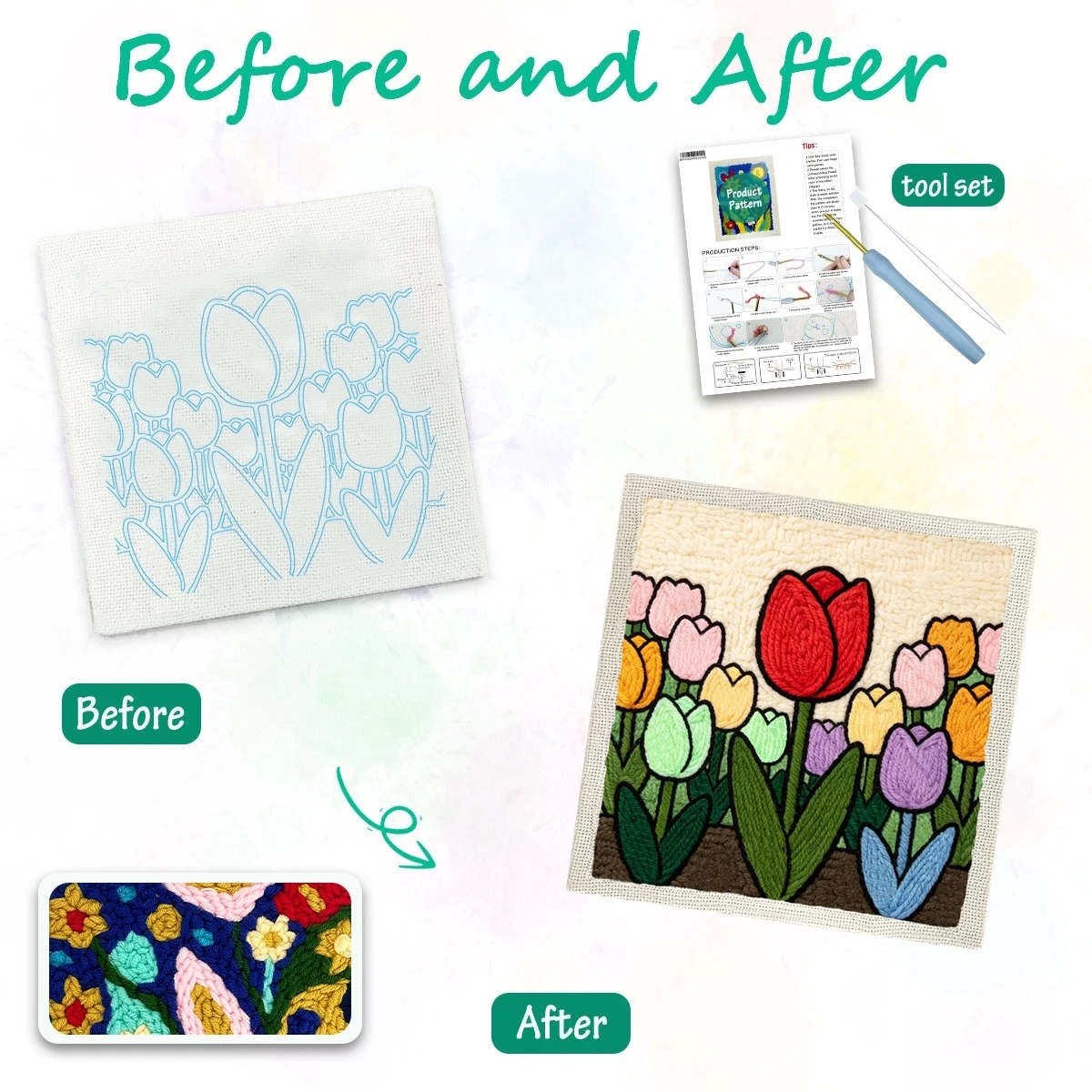 1 Set Tulpen-Garten DIY-Stickerei-Set für Anfänger, Stick-Starter-Kit, Kreuzstich-Kunstgeschenk, Handarbeits-Bastelset – Detail 1