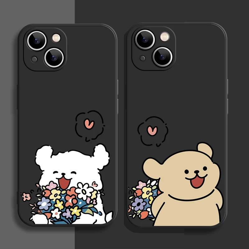 Cute Cartoon Dog Couple Phone Case for Samsung Galaxy S24 S23 S22 S21 S20 FE Ultra Plus A55 A54 Soft Covers Lovers Paired Fundas