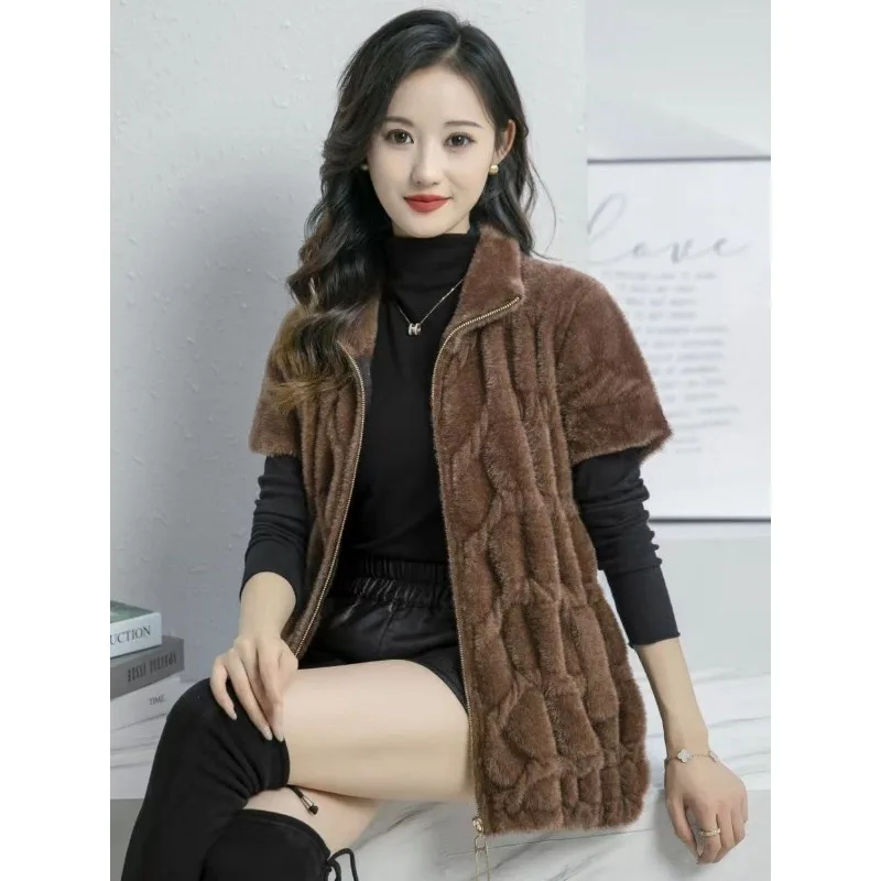 Women's Models Autumn Winter Tops Jacket Vest Fur Vest Half-sleeve Simple Comfortable Loose Leisure Fashion Niche Skinny