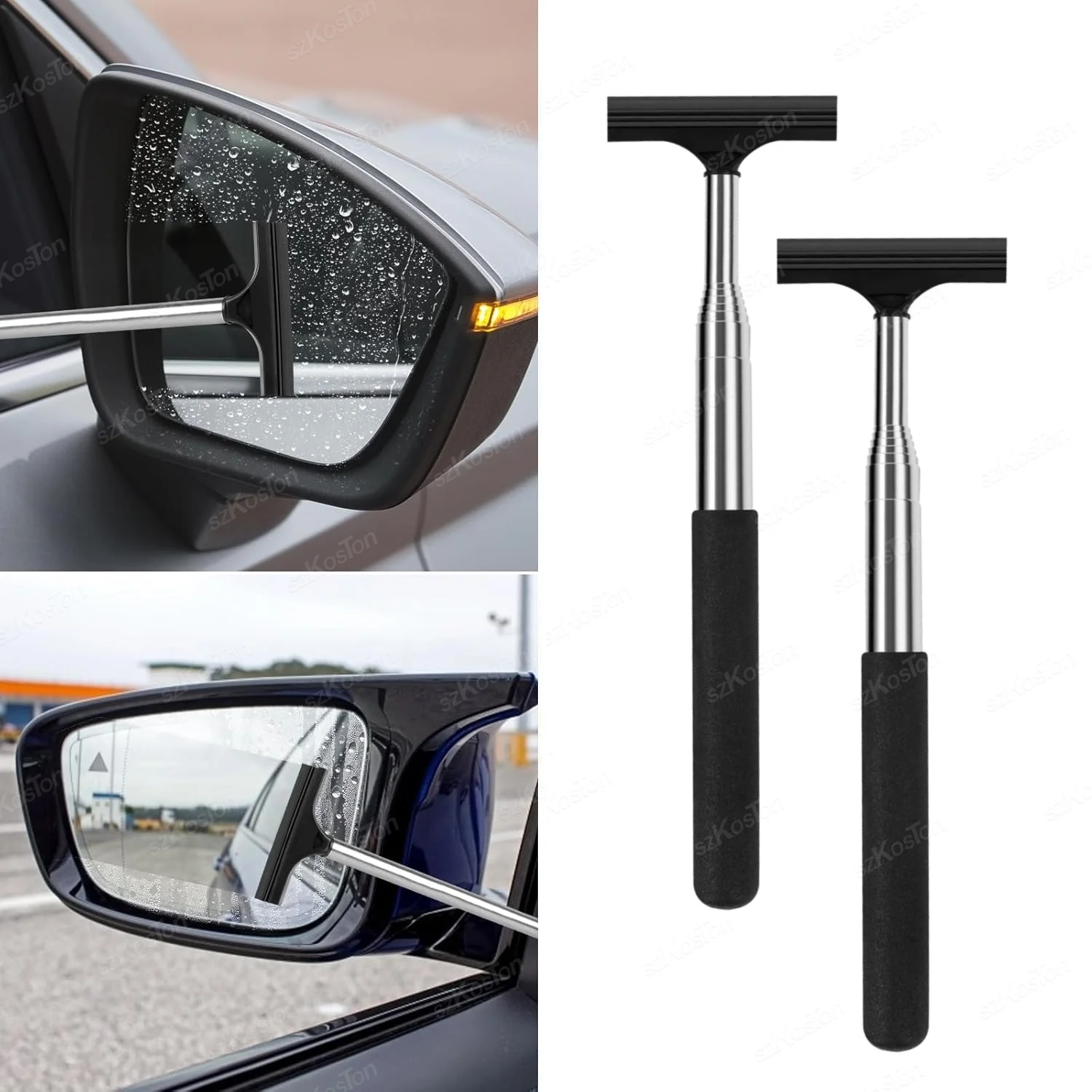 Car Rearview Mirror Wiper Cleaning Tool Auto Glass Mist Cleaner Scraper Car Accessories Handle Telescopic Window Cleaning Brush
