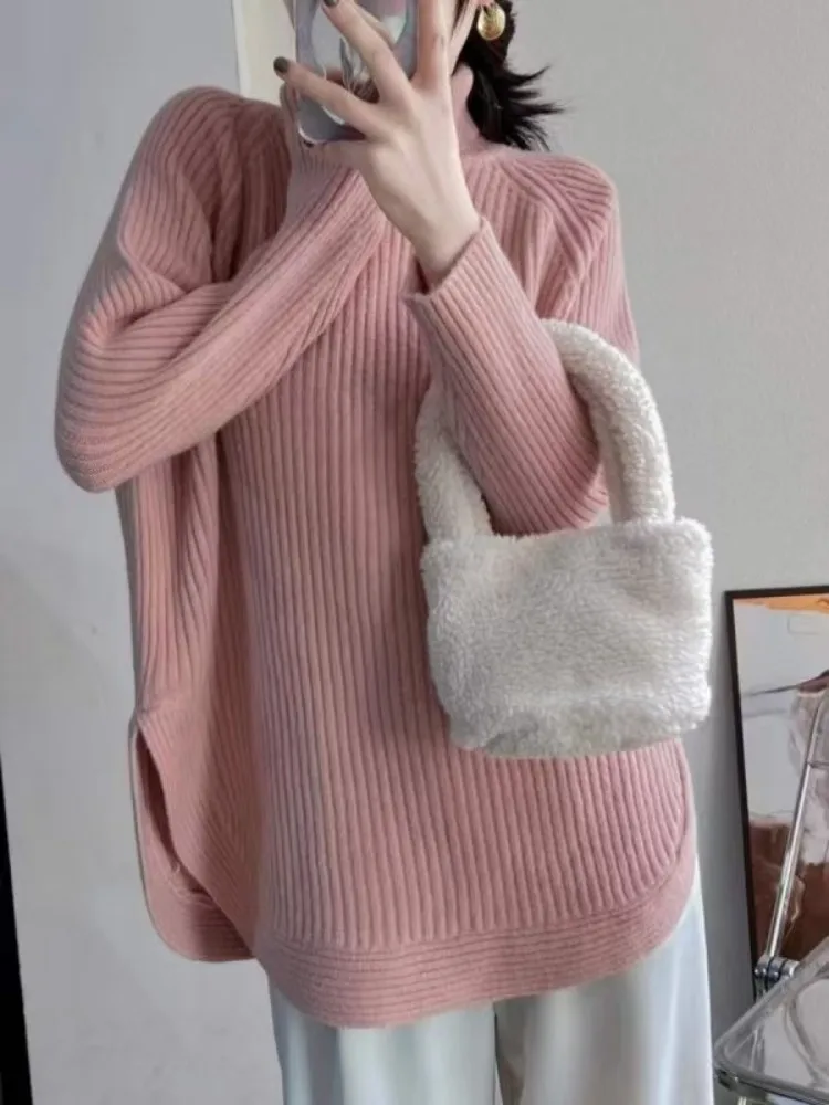 

2025 Autumn/Winter new 100% cashmere loose thickened high-neck mid-length sweater women's knitted top
