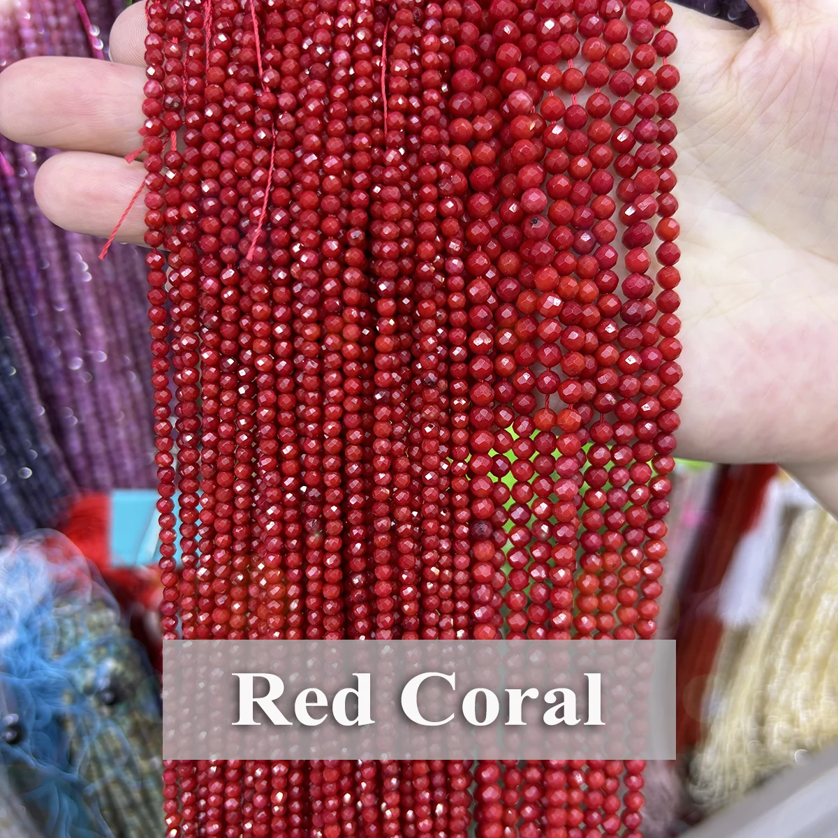 Natural Red Coral Faceted Beads 2 3 4mm Loose Gemstone Round Stone Bead DIY Necklace Bracelet Craft Supplies Jewelry Accessories