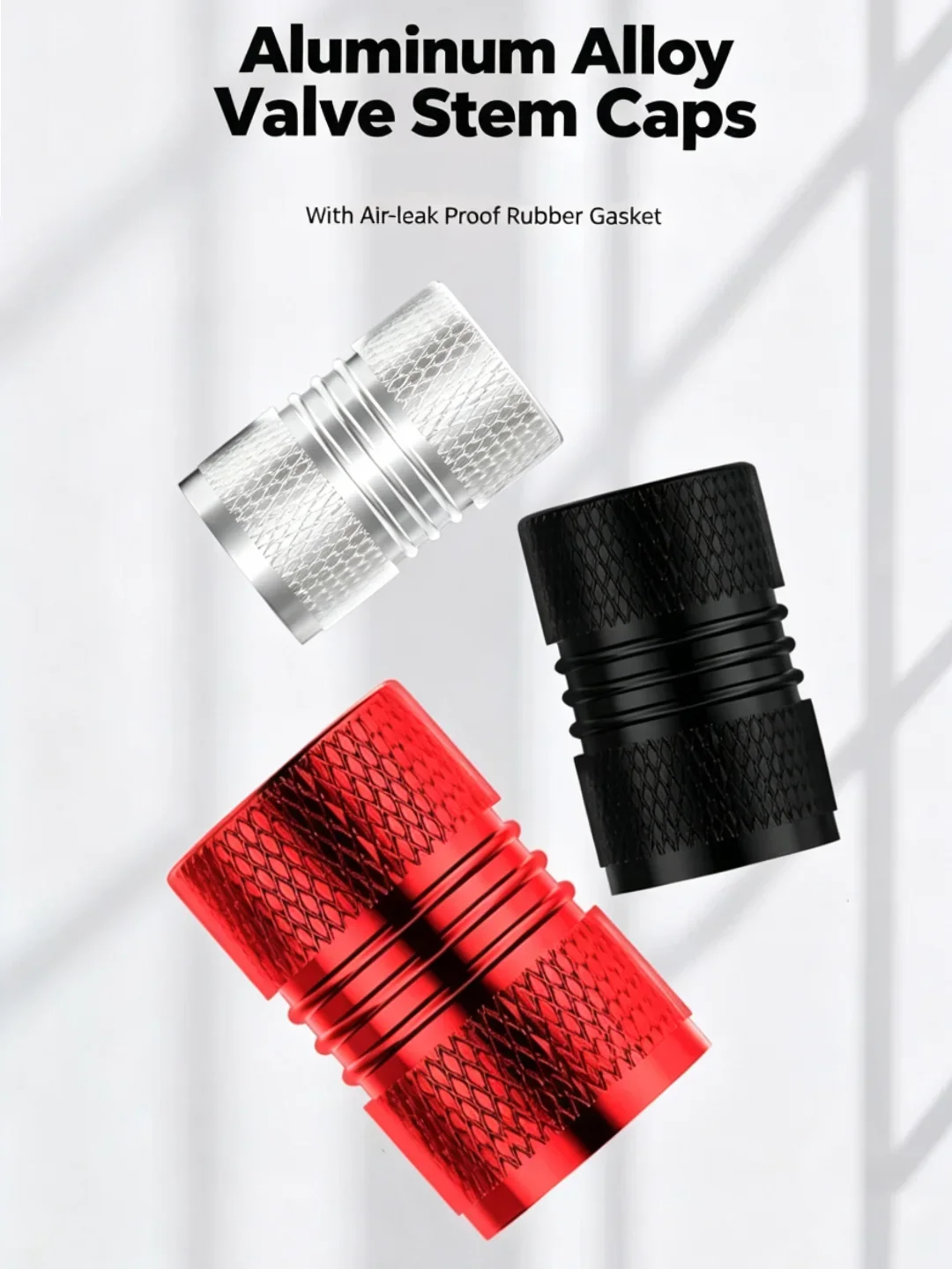 Aluminum Alloy Tire Valve Stem Caps, Knurled Wheel Air Valve Covers with Leak-Proof Rubber Gasket, Universal for Car, Motorcycle