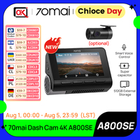 2025 New 70mai 4K A800SE Dash Cam UHD 30fps HDR Support Dual-Channel 24H Parking HDR Supercapacitor Wifi 6 Voice Control A800SE